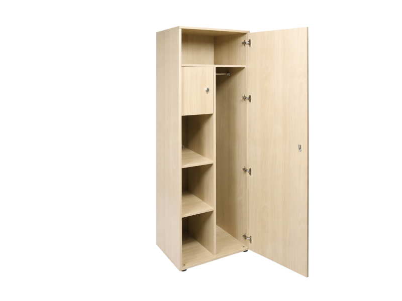 Holz-Kleider-Wäsche-Schrank mit Wertfach, 1-türig, 200x60x60 cm, Innenaufteilung 50/50, Ahorn-Dekor, kpl. aufgebaut