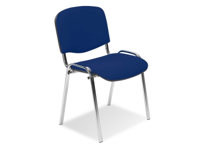 Stapelstuhl gepolstert in blau, Ovalrohr-Gestell in Chrom