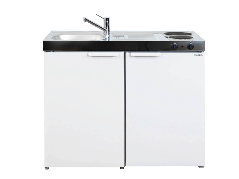 Miniküche,VDE-GS geprüft mit Kühlschrank und Zeitschaltuhr kpl. aufgebaut, 100x89x60 cm, Becken links