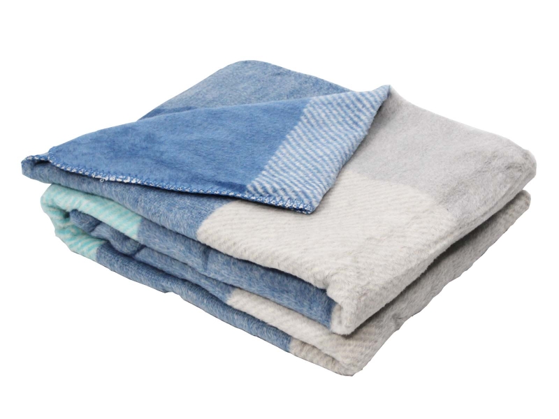 Wohndecke 160x200 cm, blau/weiß/grau Karo 1.600 g, Ketteleinfassung, waschbar, Öko-Tex-Standard 100