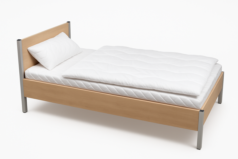 Holz-Bett 90x200 cm in Ahorn-Dekor 18 mm, Gestell aus Metall-Vierkantrohr in grau, zerlegt (Lattenrost nicht im Lieferumfang)