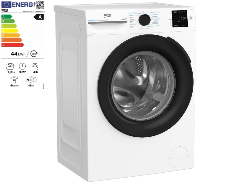 Waschautomat Beko BM3WFU3741X weiß, 7 kg, 1400 U/min mit Aquastop