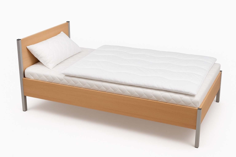 Holz-Bett 90x200 cm in Buche-Dekor 18 mm, Gestell aus Metall-Vierkantrohr in grau, zerlegt mit Lattenrost