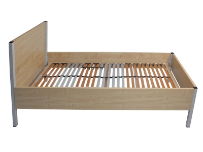 Holz-Bett 90x200 cm in Buche-Dekor 18 mm, Gestell aus Metall-Vierkantrohr in grau, zerlegt mit Lattenrost