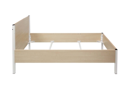 Holz-Bett 90x200 cm in Buche-Dekor 18 mm, Gestell aus Metall-Vierkantrohr in grau, zerlegt  Ohne Gitterboden/Lattenrost