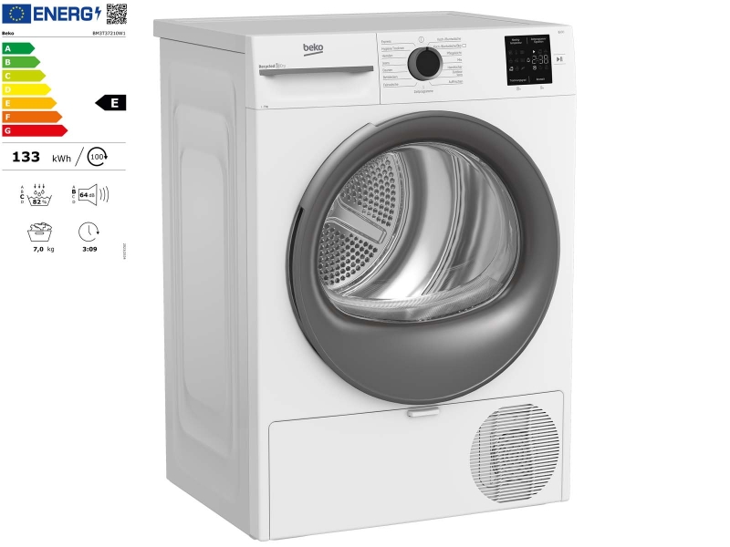Wärmepumpentrockner beko BM3T37210W1, 7 kg, E