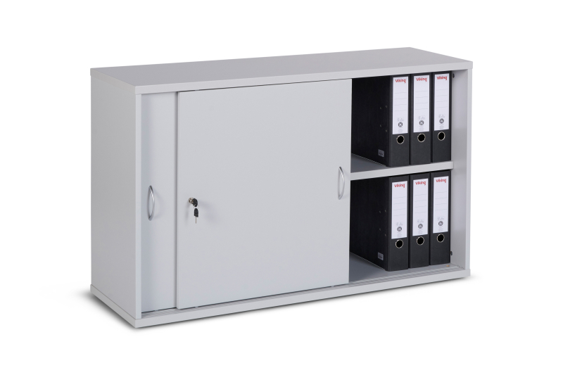 Holz-Schiebetürenschrank 748x1200x400 mm (HxBxT), 2 OH, Dekor lichtgrau, aufgebaut