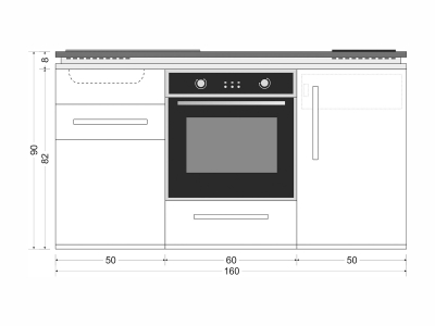 Konfigurierbare Miniküche mit Backofen, 160 × 90 × 60 cm