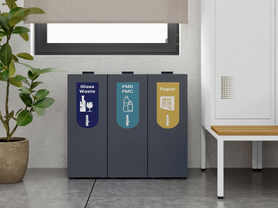 Recycling Mülleimer mit Deckel 45 Liter aus Stahl