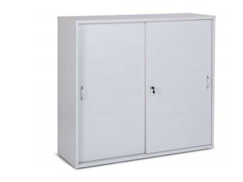 Holz-Schiebetürenschrank 1100x1200x400 mm (HxBxT), 3 OH, Dekor weiß, aufgebaut