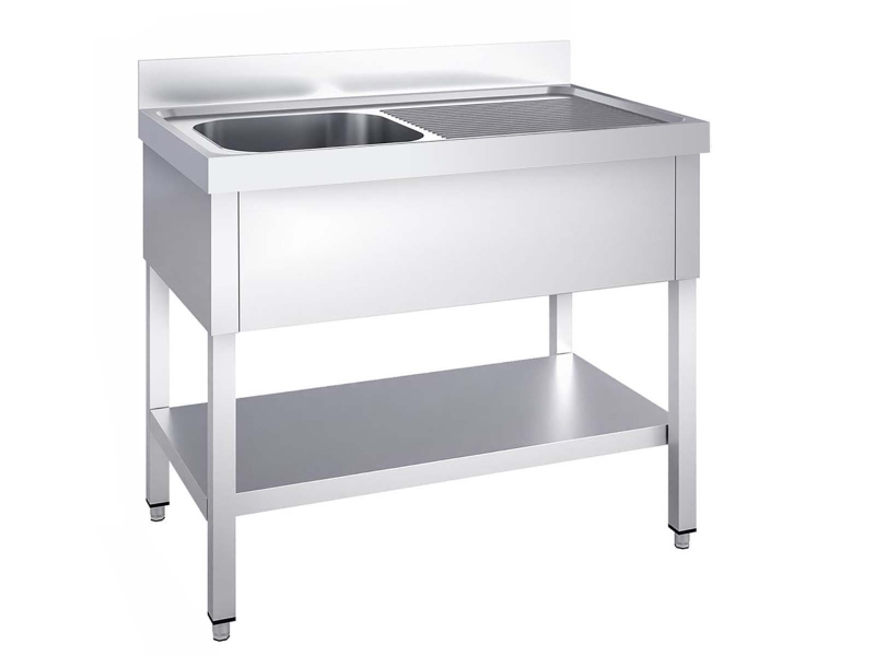 Edelstahl Spültisch  - mit Grundboden - 120x60cm - 1 Becken links - B50xT40xH25cm