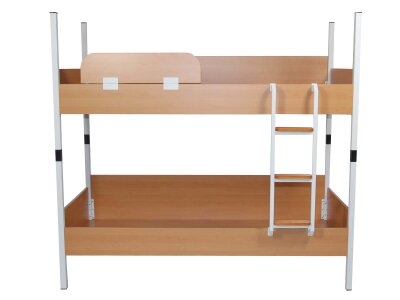 Holz-Etagen-Bett Buche-Dekor, 90x200 cm, inkl.Leiter+Absturzblende, Metall-Vierkantrohr in weiß, zerlegt