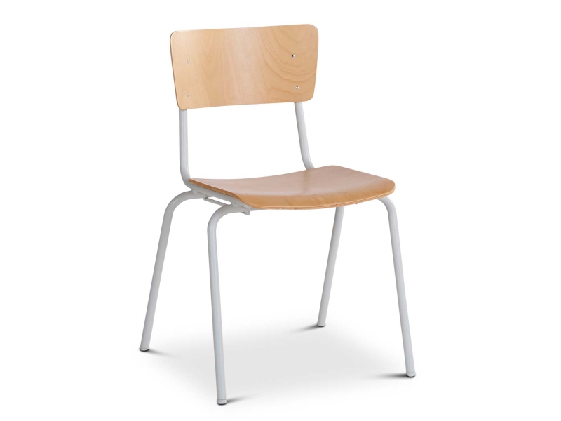 Stapelstuhl, Sitz u. Rücken mit Schichtholz natur, Gestell lichtgrau, Ø 22 mm